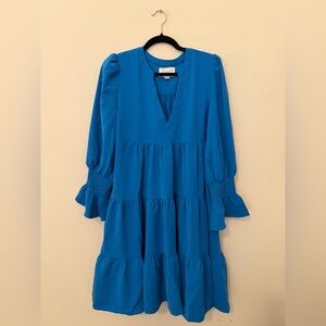 Pomander Place Blue Kenzo Tiered Dress Sz L Preppy Quiet Luxury Spring Summer